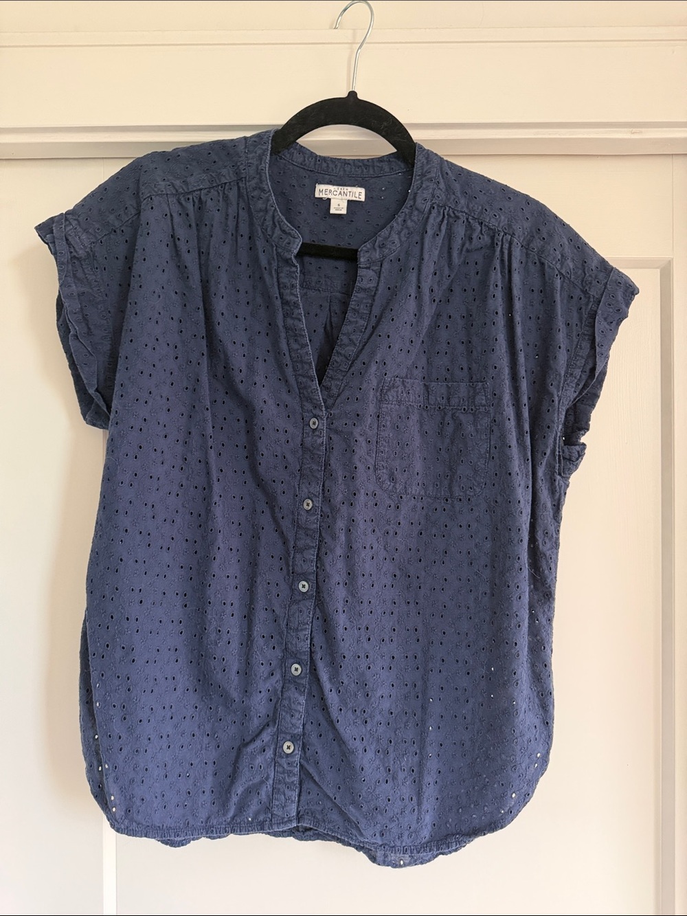 J Crew Navy Eyelet Button-Front Women's Top